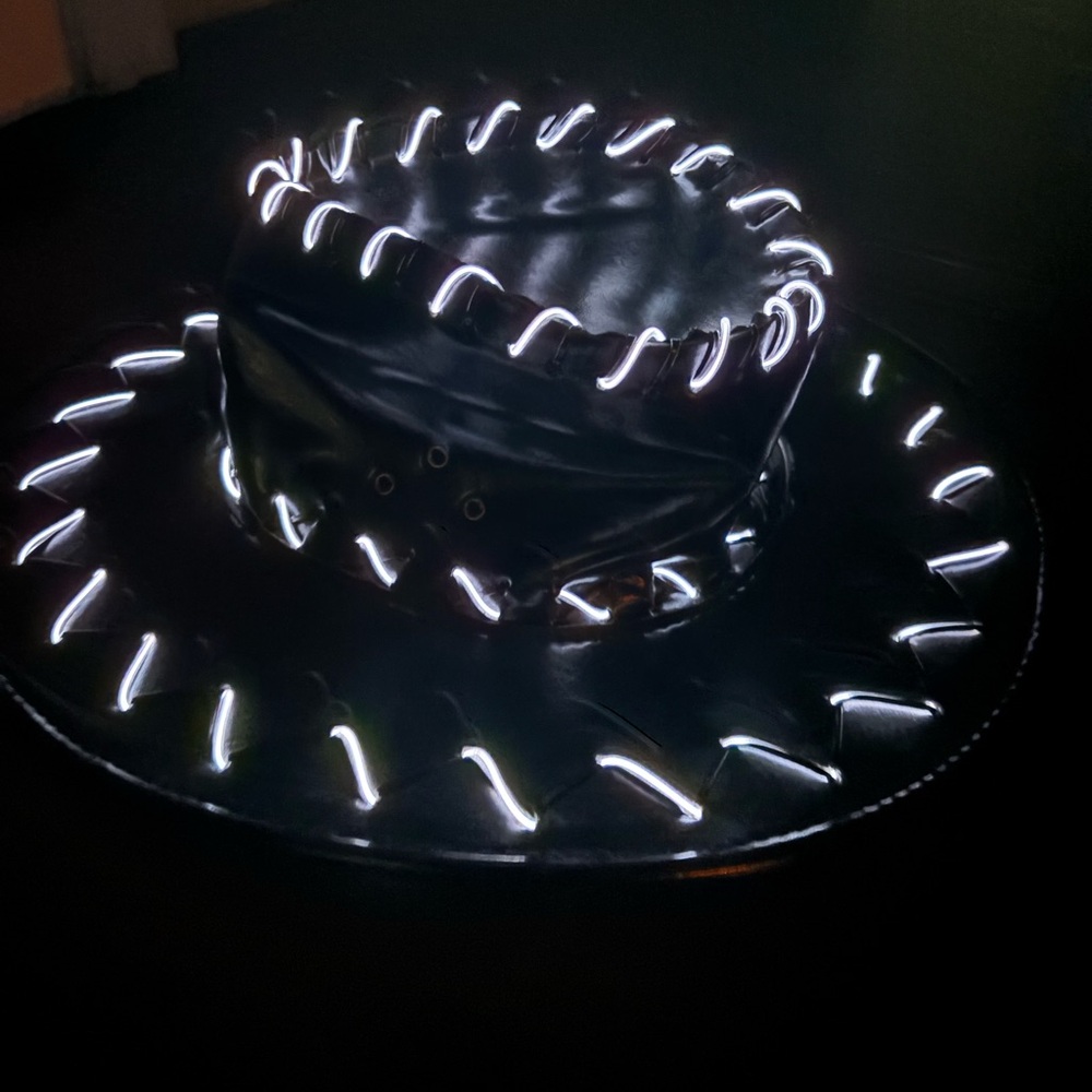 Black Leather Hat with White Stitching